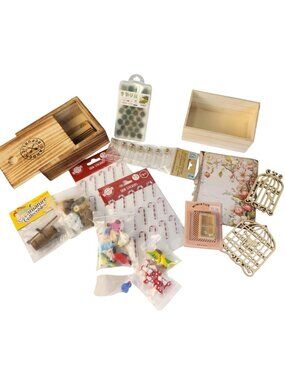 Craft Miniatures Set Includes Wood Birdcages Accessories Gem Stickers & Tiny Fig